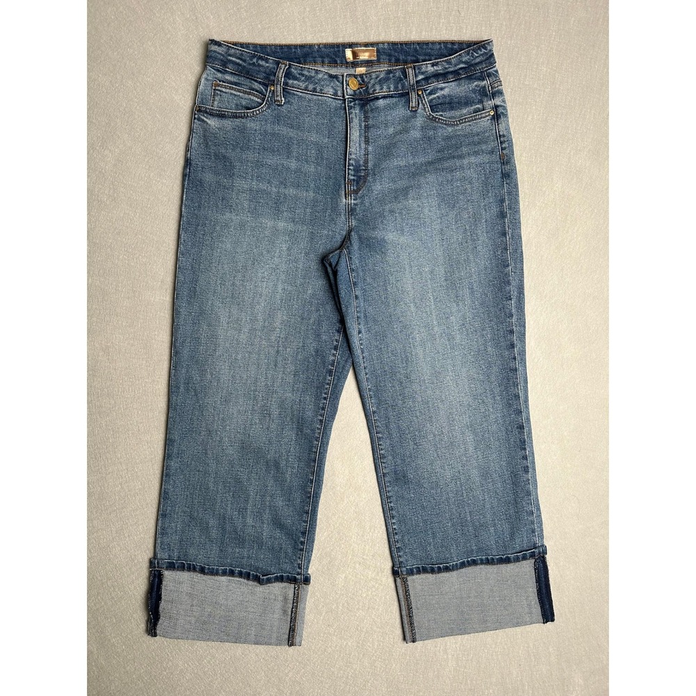 KUT from the Kloth Sienna Wide Leg High Rise Cuffed Crop Jeans Blue 14W
